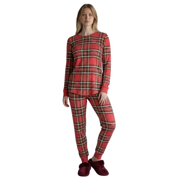 PINK Victorias Secret M Red Plaid Long John Pajama Set R $79 - Picture 3 of 12